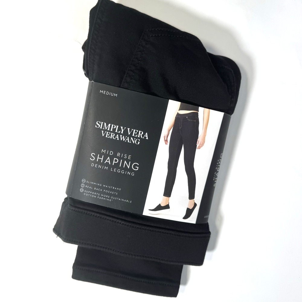 Simply Vera Women's Vera Wang Mid-Rise Shaping Denim Leggings Black Size M